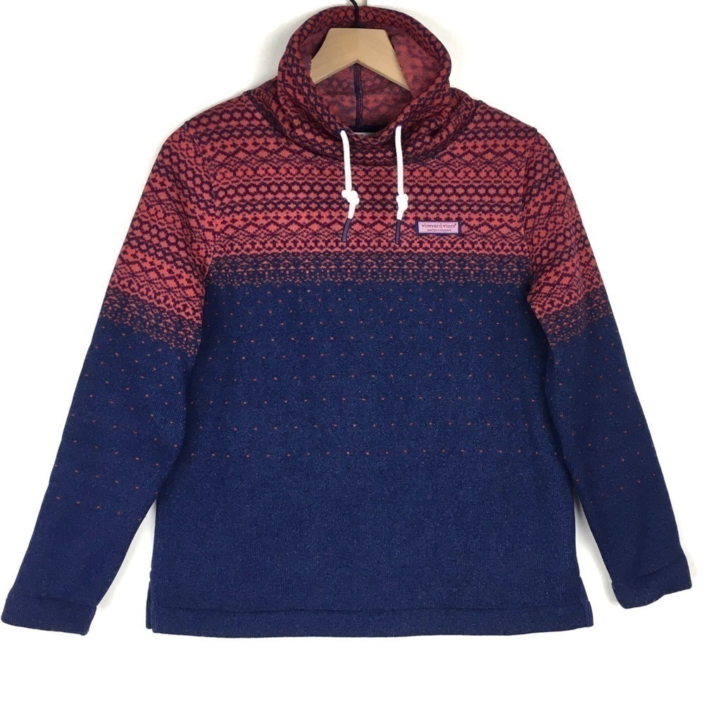 VINEYARD VINES Fair Isle Sweater Fleece Relaxed Shep Shirt Funnel Neck Size XXS